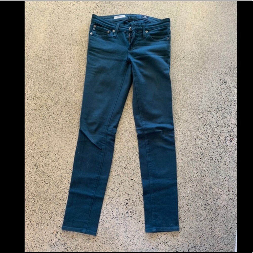 The Stilt teal “cigarette jeans”